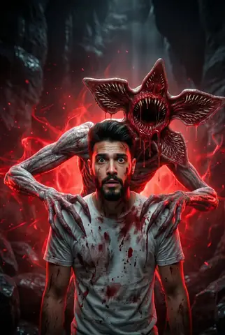 Terrified Person Dark Creature - copy paste viral AI prompt