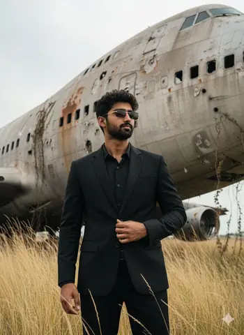 Confident Man Abandoned Airplane Portrait - copy paste viral AI prompt