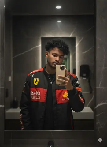 Ferrari Jacket Bathroom Portrait - copy paste viral AI prompt