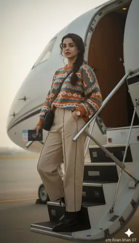 Woman Aircraft Stair Portrait - copy paste viral AI prompt