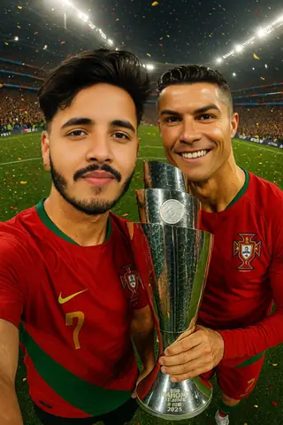 Cristiano Ronaldo Fan-Style Selfie with UEFA Trophy - copy paste viral AI prompt