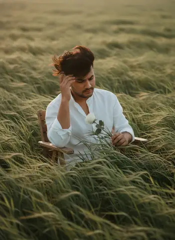 Melancholic Hero in Windy Fields - copy paste viral AI prompt