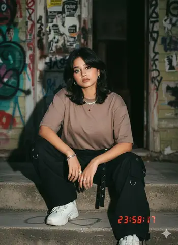woman black cargo pants - copy paste viral AI prompt