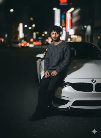 black sweater boy white sports car - copy paste viral AI prompt