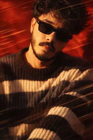 man fuzzy sweater sunglasses - copy paste viral AI prompt