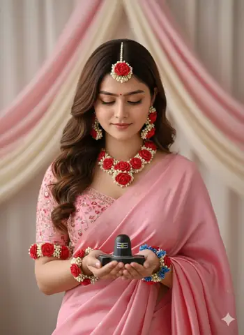 pink saree girl shiva lingam - copy paste viral AI prompt