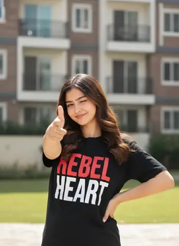 black graphic t shirt woman - copy paste viral AI prompt
