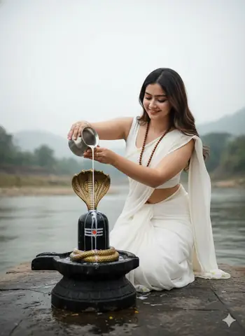 woman white saree shivling - copy paste viral AI prompt