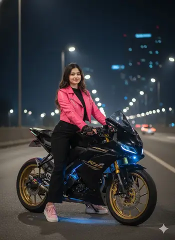 pink jacket girl sportsbike - copy paste viral AI prompt