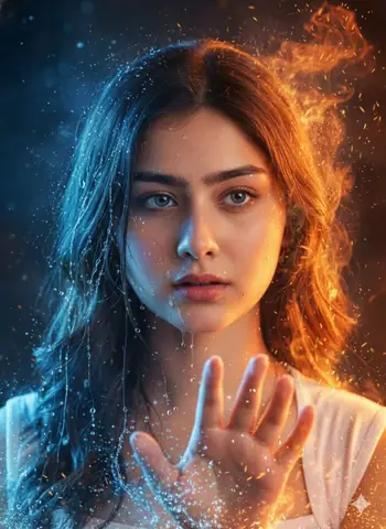 woman blue water fire - copy paste viral AI prompt