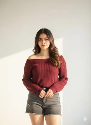 burgundy sweater girl - copy paste viral AI prompt