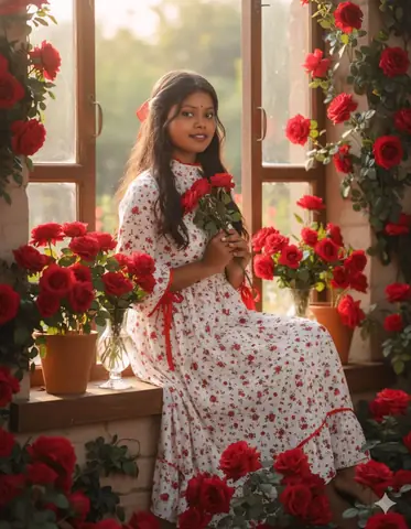 girl red rose window - copy paste viral AI prompt