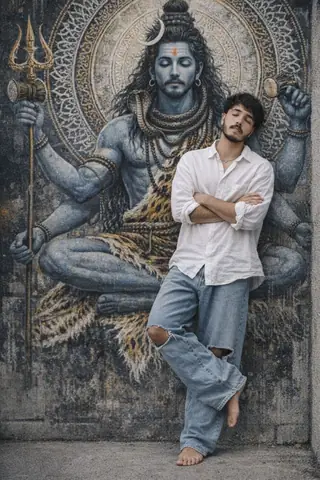 man urban wall mural - copy paste viral AI prompt