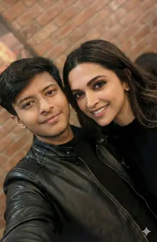 couple selfie black leather jacket - copy paste viral AI prompt