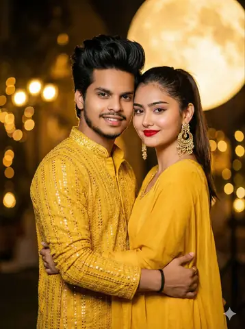 Bollywood Inspired Young Couple Pose - copy paste viral AI prompt