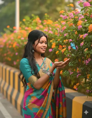 Girl Saree Flower Bush - copy paste viral AI prompt