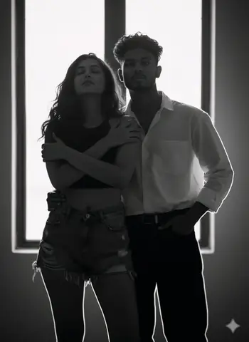 Woman Black Crop Top Man Oversized Shirt - copy paste viral AI prompt