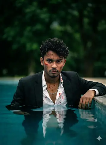 Curly Mullet Man Pool - copy paste viral AI prompt