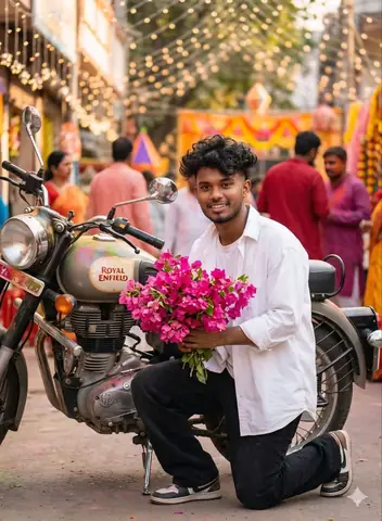 Black Hair Boy Motorcycle - copy paste viral AI prompt