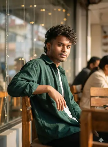 Green Shirt Cafe Man - copy paste viral AI prompt