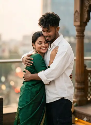 Woman Saree Couple Hug - copy paste viral AI prompt