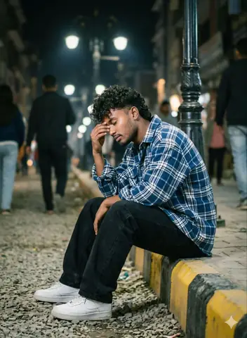 Boy Sadness Street Lamp - copy paste viral AI prompt