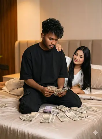 Dark Robe Man Cash Bedroom - copy paste viral AI prompt