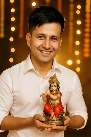 Lord Krishna idol holding boy gemini prompt - copy paste on Gemini AI