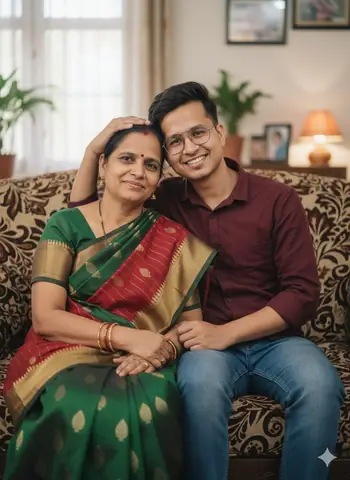 Mother And Son Saree Girl Gemini Prompt - copy paste on Gemini AI