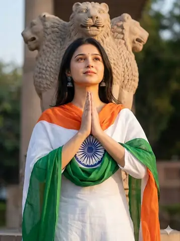 Indian Woman Ashoka Pillar Tricolor Flag Gemini Prompt - copy paste on Gemini AI