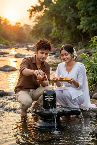 Young couple shivling abhishek river gemini prompt - copy paste on Gemini AI