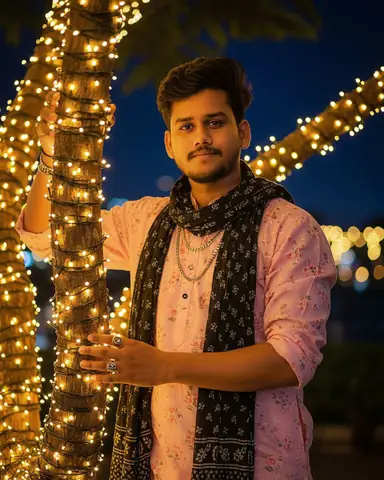 Young indian man golden fairy lights gemini prompt - copy paste on Gemini AI