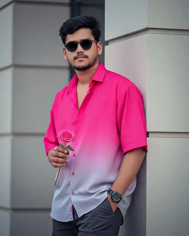 Handsome Boy Pink Rose Neutral Expression Gemini Prompt - copy paste on Gemini AI