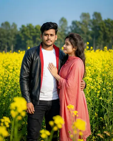 Romantic Indian Couple Mustard Field Gemini Prompt - copy paste on Gemini AI