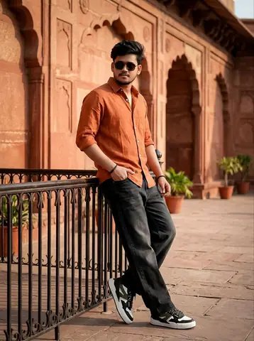 Viral stylish boy leaning on railing gemini prompt - copy paste on Gemini AI
