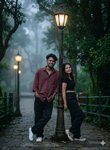casual couple street lamp post gemini prompt - copy paste on Gemini AI