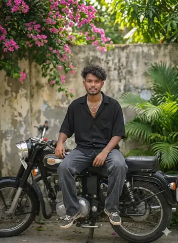 Viral boy street style black motorcycle gemini prompt - copy paste on Gemini AI