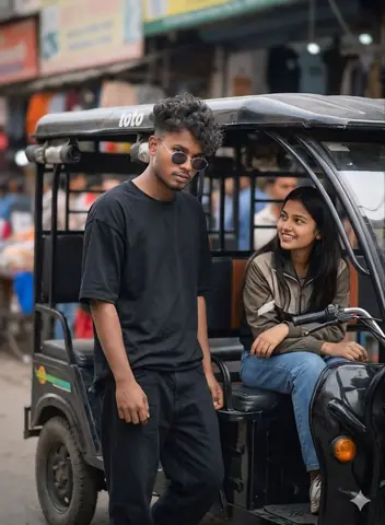 viral girl sitting with boy black toto gemini prompt - copy paste on Gemini AI