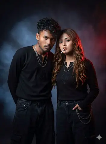 Couple moody studio portrait gemini prompt - copy paste on Gemini AI