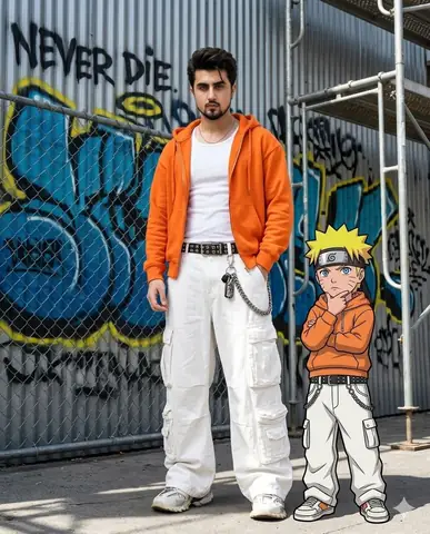 Urban man and naruto chibi figurine gemini prompt - copy paste on Gemini AI