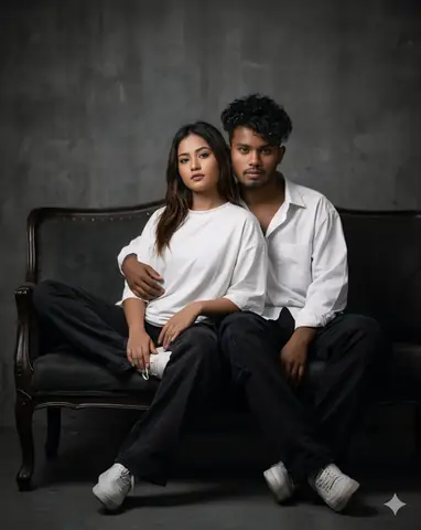 Viral Girl Couple Editorial Portrait Gemini Prompt - copy paste on Gemini AI