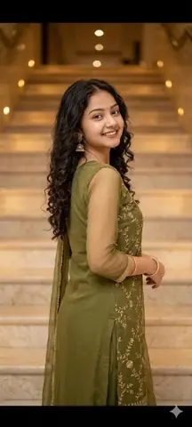 Indian Woman Olive Green Saree Girl Gemini Prompt - copy paste on Gemini AI