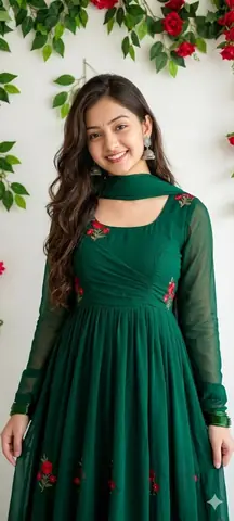 Elegant girl emerald saree gemini prompt - copy paste on Gemini AI