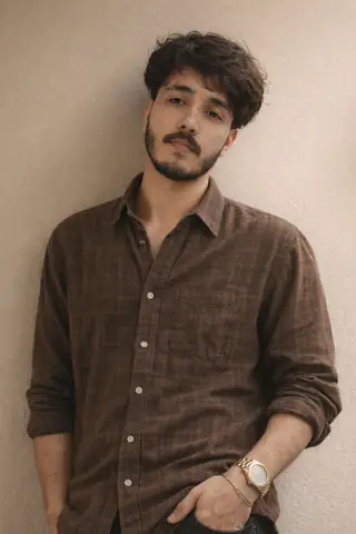 Young Man Brown Checkered Shirt Gemini Prompt - copy paste on Gemini AI