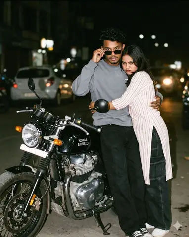 Young man gt650 motorcycle girl hug gemini prompt - copy paste on Gemini AI