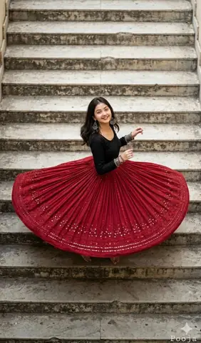 Young woman twirling red lehenga gemini prompt - copy paste on Gemini AI