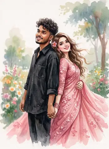Romantic Couple Watercolor Portrait Gemini Prompt - copy paste viral AI prompt