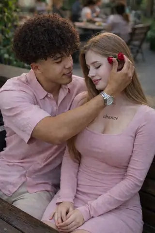 Couple Cafe Bench Romantic Gemini Prompt - copy paste viral AI prompt