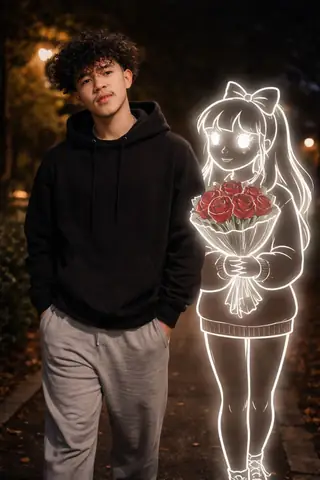 3D Chibi Cartoon Girl Red Roses Walking Path Gemini Prompt - copy paste viral AI prompt