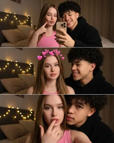 Romantic Couple Mirror Selfie Dimly Lit Bedroom Gemini Prompt - copy paste viral AI prompt
